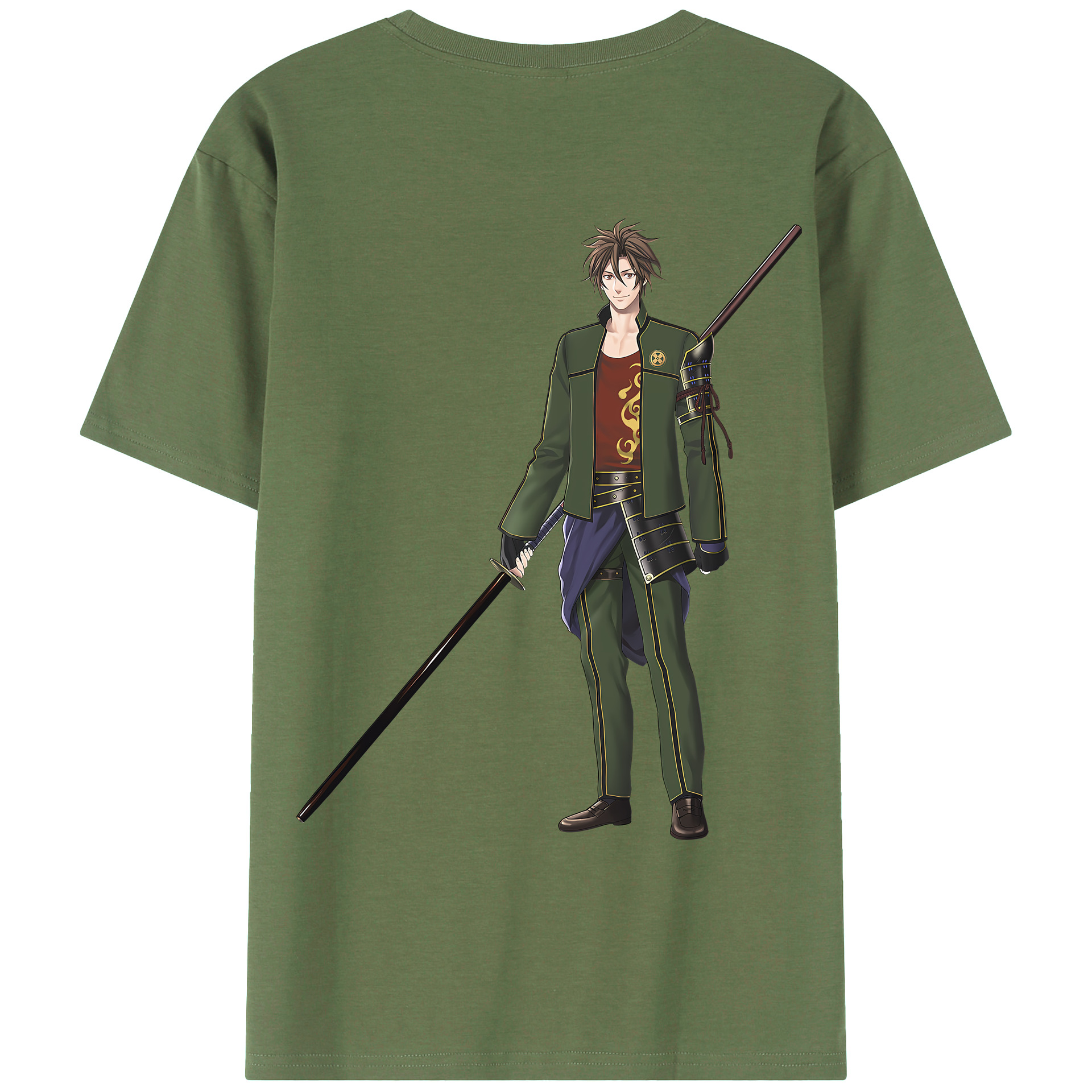 （画像用） 刀剣乱舞 Touken Ranbu 綿100％ メンズ半袖Tシャツ（バックプリント） 通気性